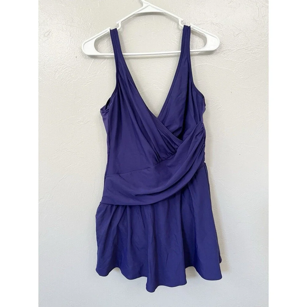 Miraclesuit Aurora Swim Dress Swimsuit Size 18 Purple 3X  Ruching Slimming